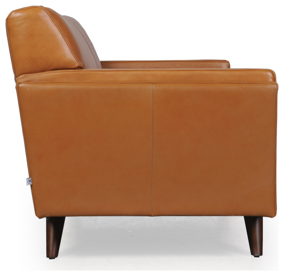 Moroni Milo Full Leather Mid Century Sofa with Wooden Legs in Tan   Midcentury   Sofas   by Moroni  Houzz