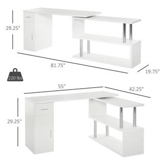 HOMCOM 55 in. L-Shaped White 1-Drawer Writing Computer Desk with Storage Shelves 836-272WT