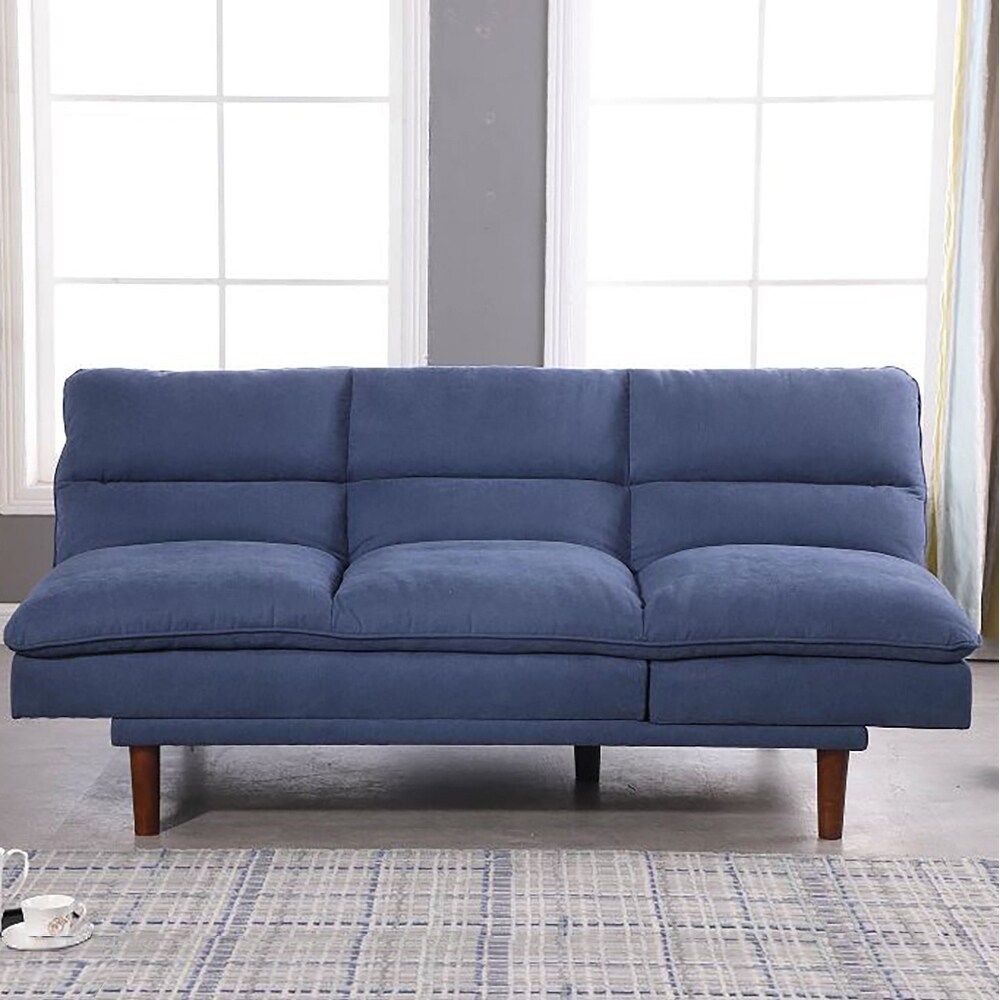 Modern Armless Fabric Blue Sofa Bed Adjustable Folding Sofa   37.01*76.38*41.73 inches