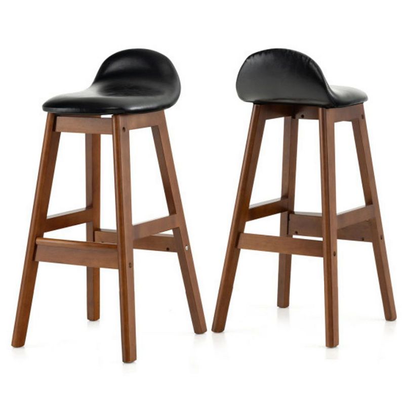 Hivago 27.5 Inch Set of 2 Upholstered PU Leather Barstools with Back Cushion - Brown