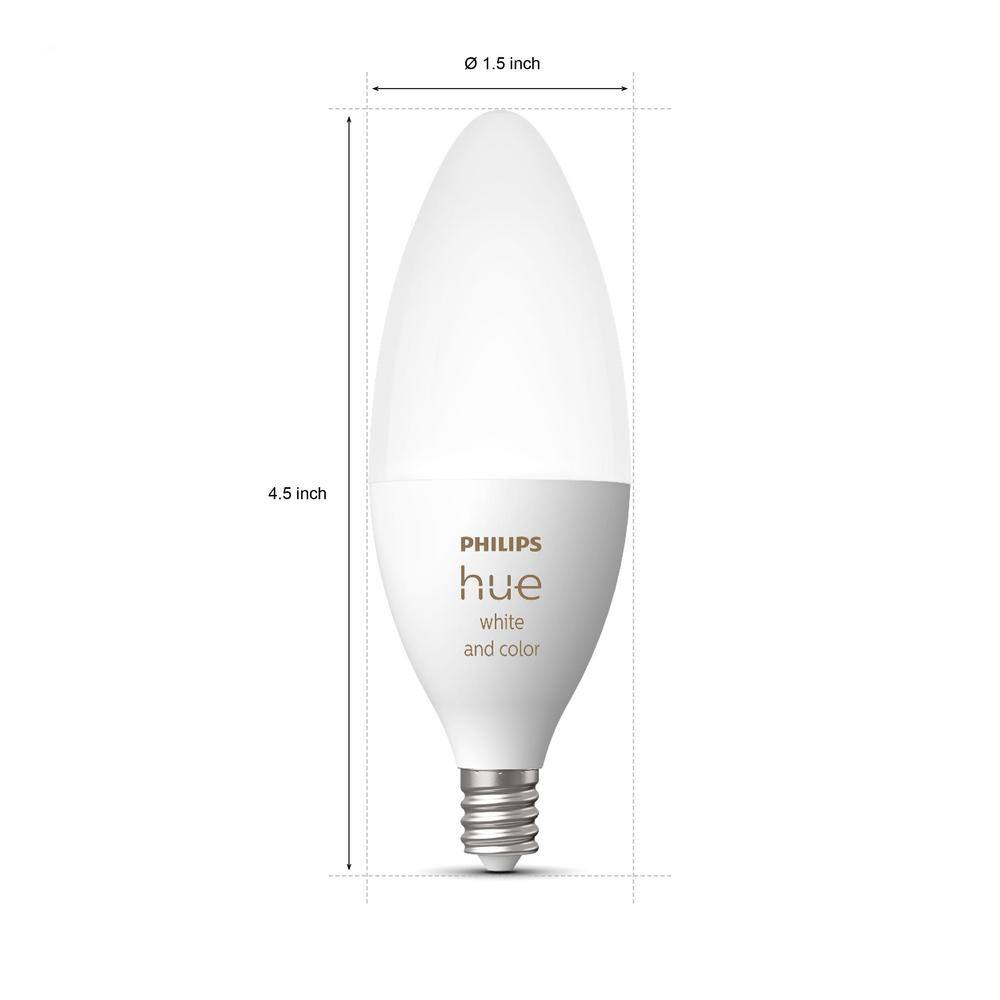 Philips Hue White and Color Ambiance E12 LED 40W Equivalent Dimmable Decorative Candle Smart Wireless Light Bulb (1-Pack) 556968