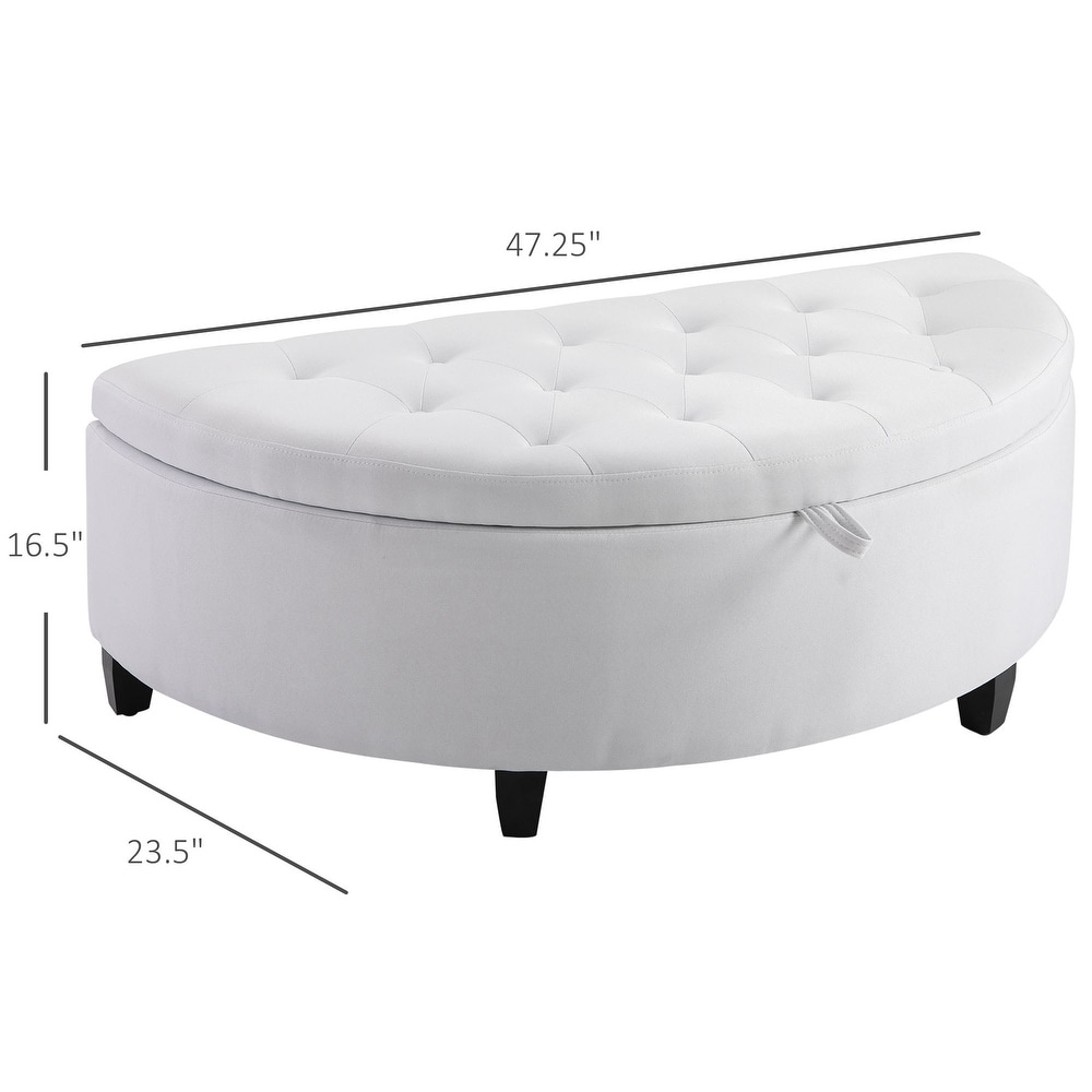 HOMCOM Half Circle Modern Luxurious Storage Polyester Fabric Ottoman Bed Bench with Legs Lift Lid Thick Sponge Pad Ideal Bench