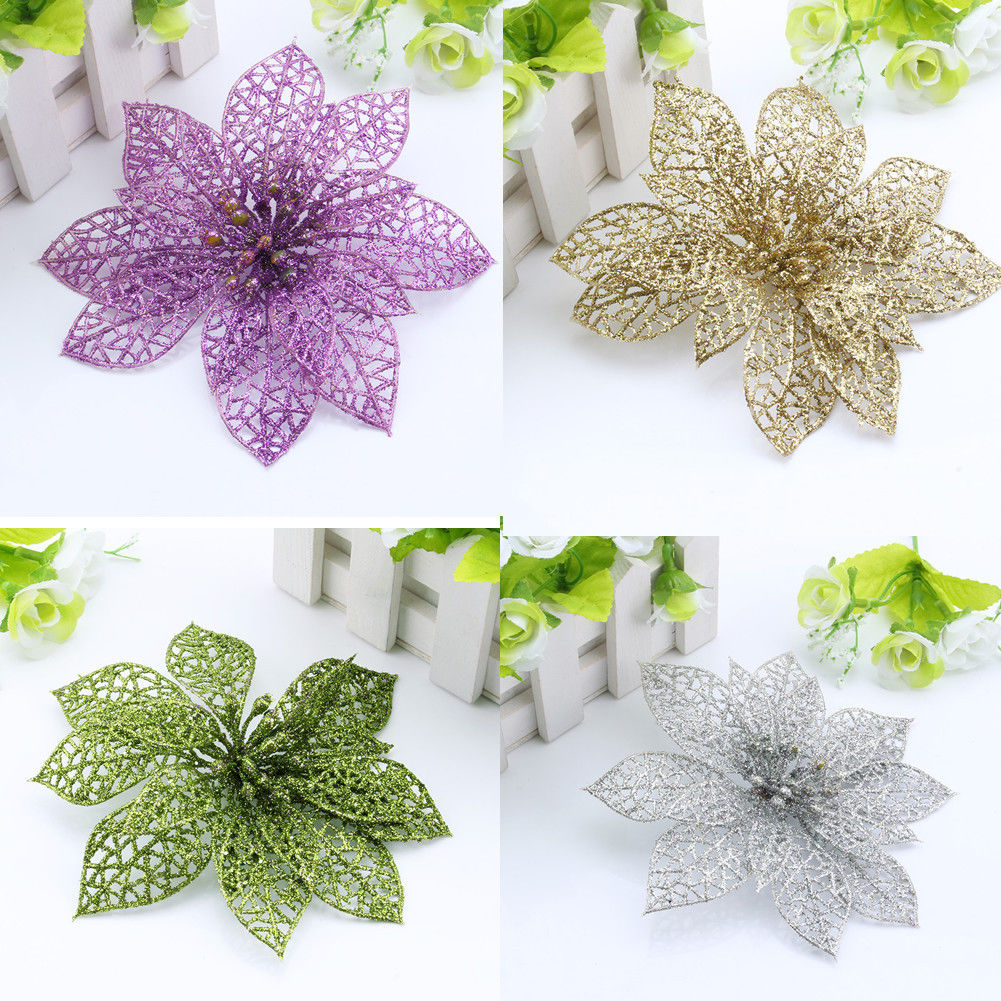 10pcs Christmas Hollow Flower Xmas Tree Ornaments Wedding Party Home Decoration