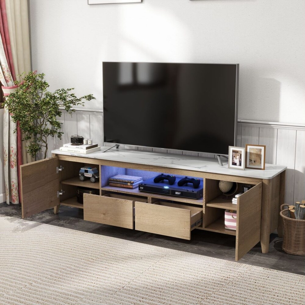 Modern Side Cabinet TV Stand 2 Drawer 2 Door LED Living Room Bedroom