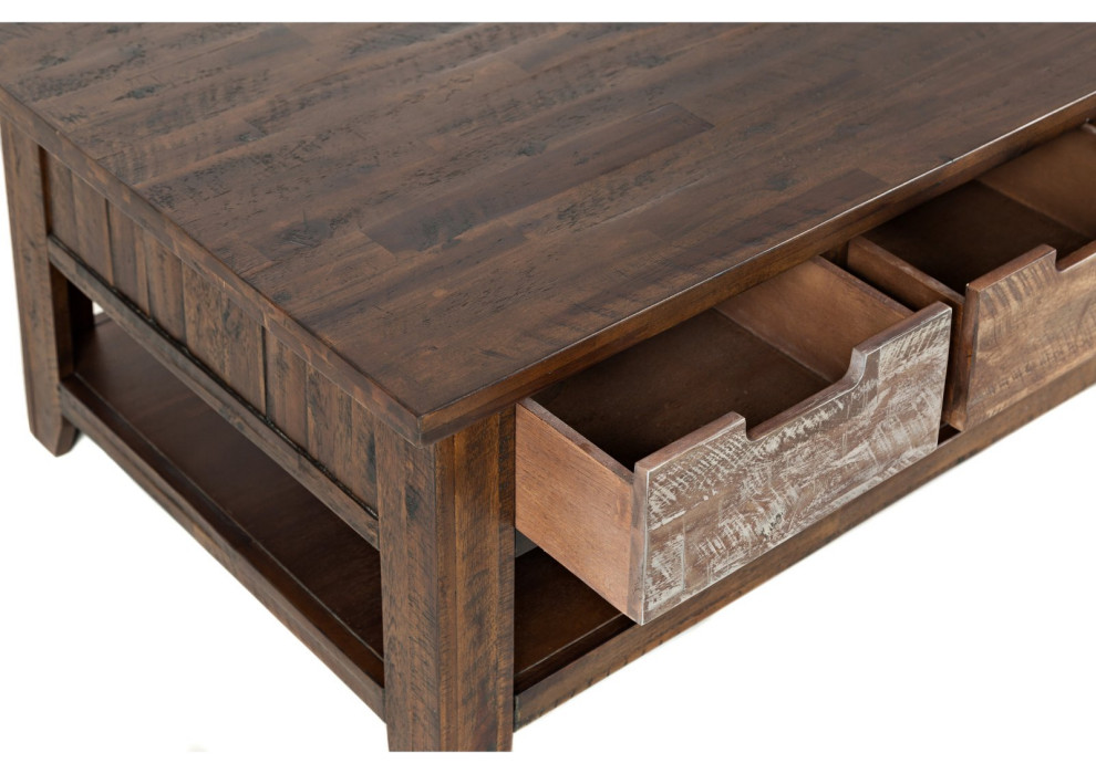 Farmhouse Coffee Table  Shelf and 3 Drawers With Cut Out Pulls  Distressed Brown   Rustic   Coffee Tables   by Declusia  Houzz