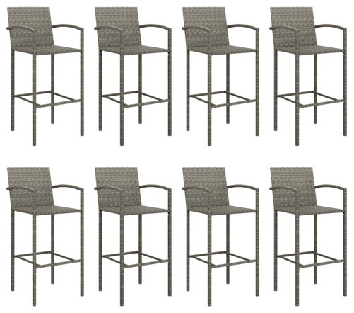 vidaXL Patio Bar Set 9 Piece Outdoor Table and Chair Set Gray Poly Rattan   Tropical   Outdoor Pub And Bistro Sets   by vidaXL LLC  Houzz