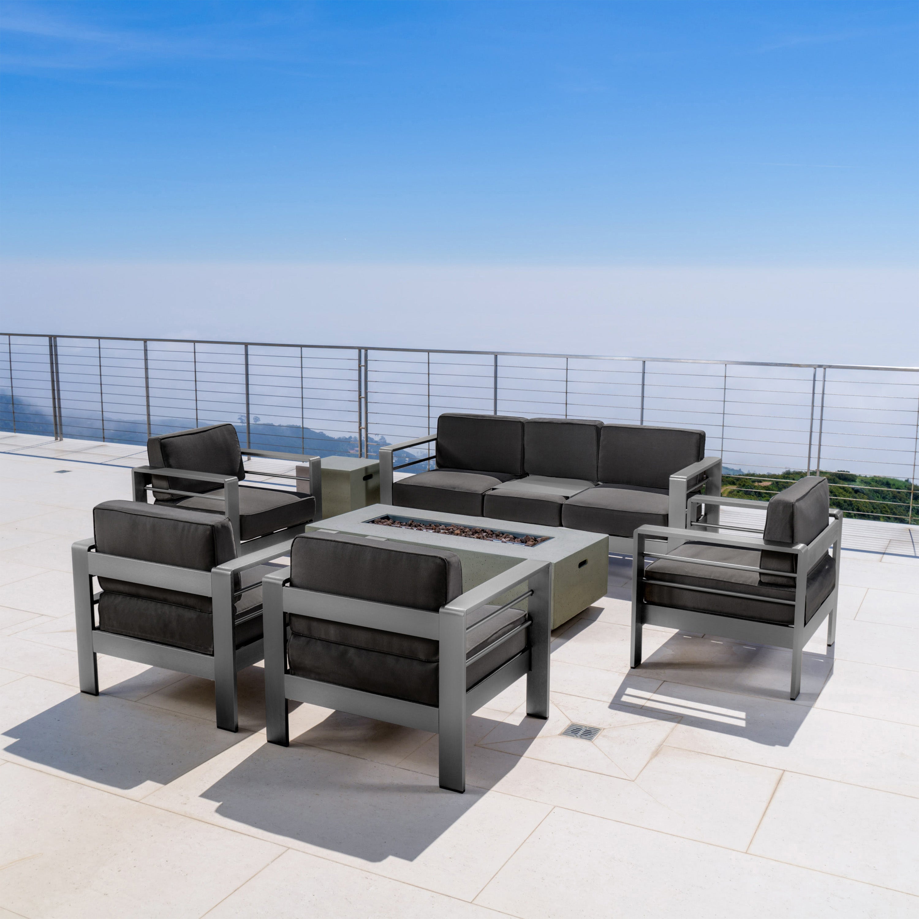 Coral Bay Outdoor Gray Aluminum 7 Piece Sofa Chat Set with Fire Table