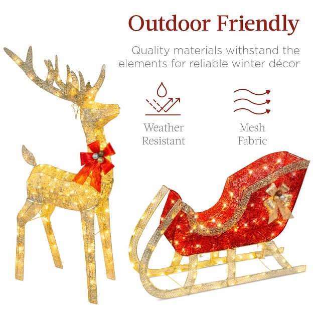 Best Choice Products Lighted Christmas 4ft Reindeer amp Sleigh Outdoor Yard Decoration Set W 205 Led Lights Stakes