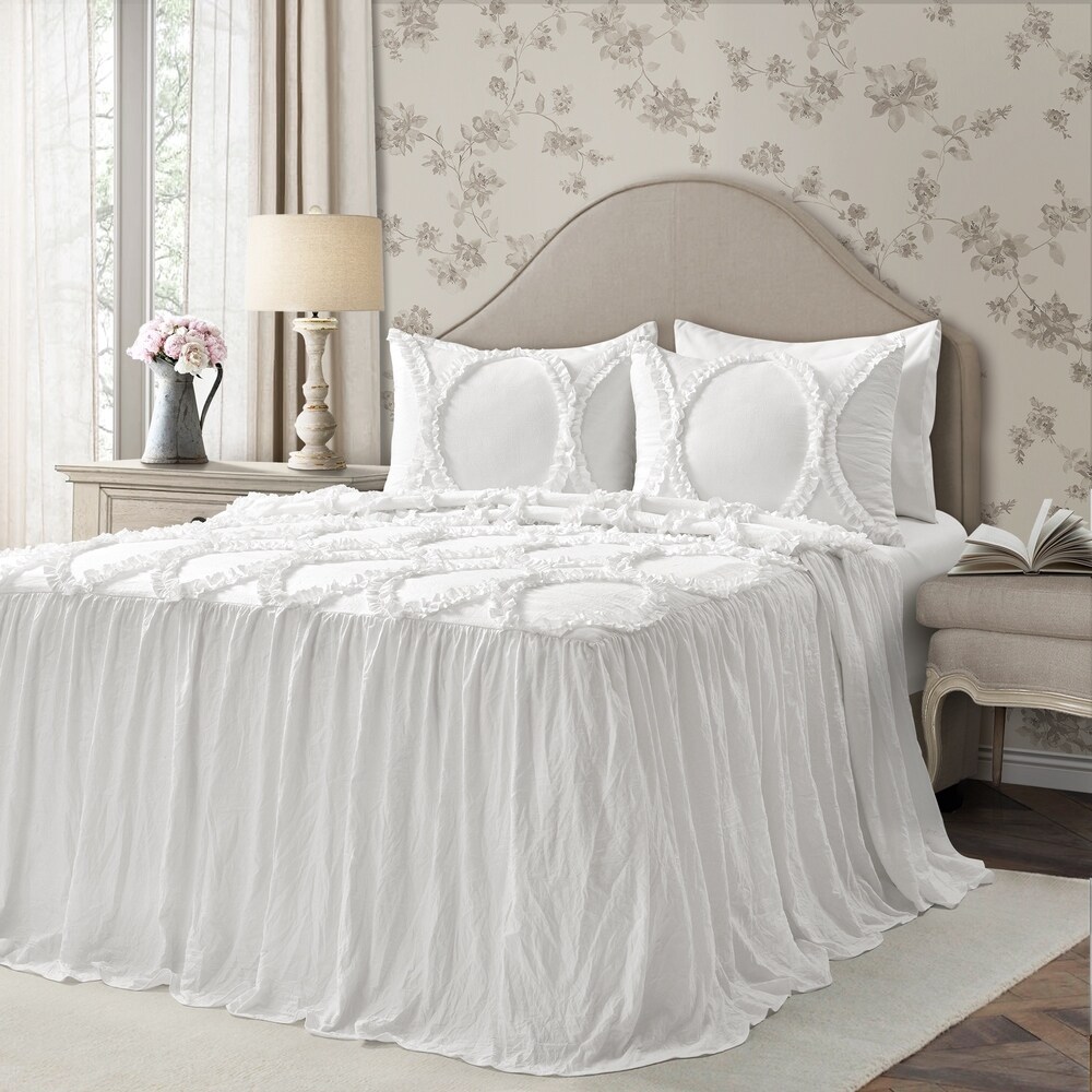 The Gray Barn Peony Grove Ruffled Embroidery 3 piece Bedspread Set