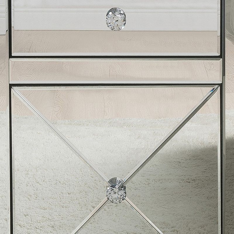 Wood and Mirror Nightstand with Crystal Inserts， Silver