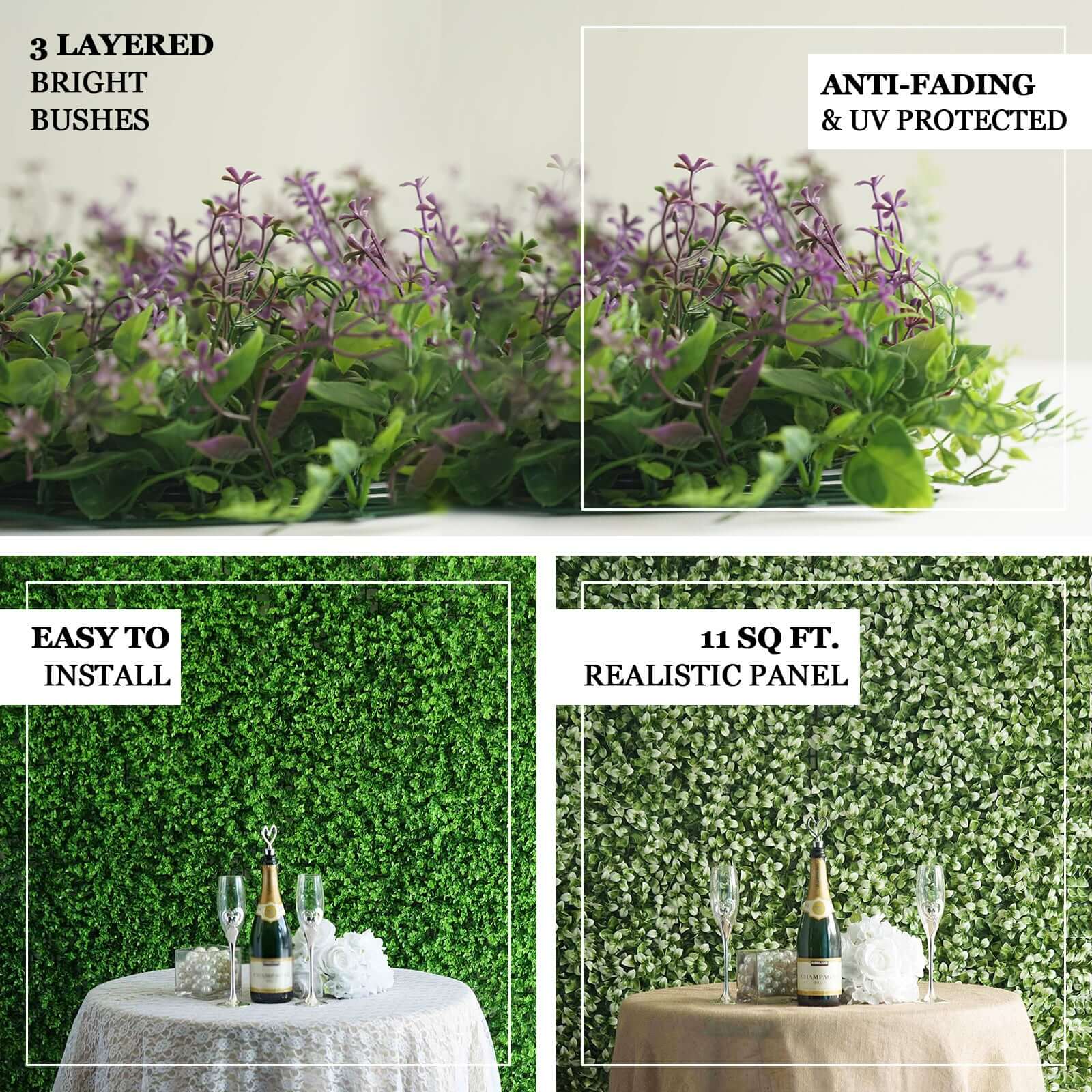 White Tip Green Boxwood Hedge Genlisea Garden Wall Backdrop Mat 4 Artificial Panels 11 Sq ft.