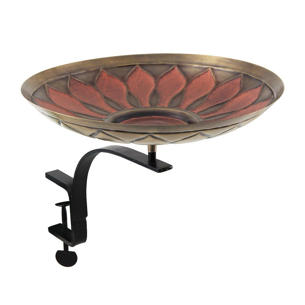 Achla Designs 16 in. W Antique and Patina Red African Daisy Birdbath with Rail Mount Bracket BB-09R-RM