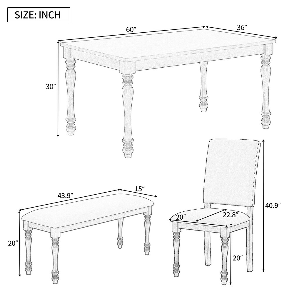 Classic 6 Piece Wood Dining Table Sets w/Upholstered Chairs   Bench