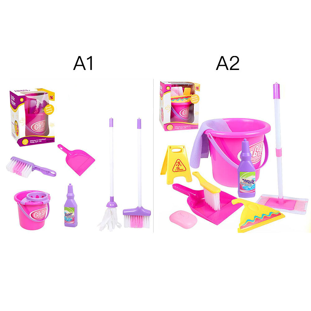 Pretend Mopping Bucket Toy Simulation Mini Cleaning Tool Playhouse Broom Mopping Bucket Toy Set Trash Bins Educational Toys Children Birthday Christmas Gift