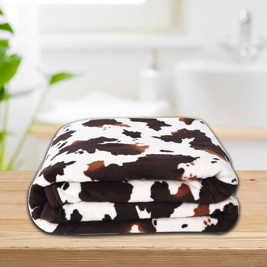 Shop LC Homesmart Brown Cow Print Throw Blanket Warm and Cozy Coral Fleece Animal Print