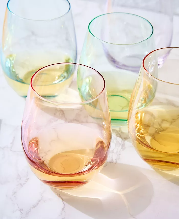 The Wine Savant Glass Colored Stemless Wine Glass Set of 6