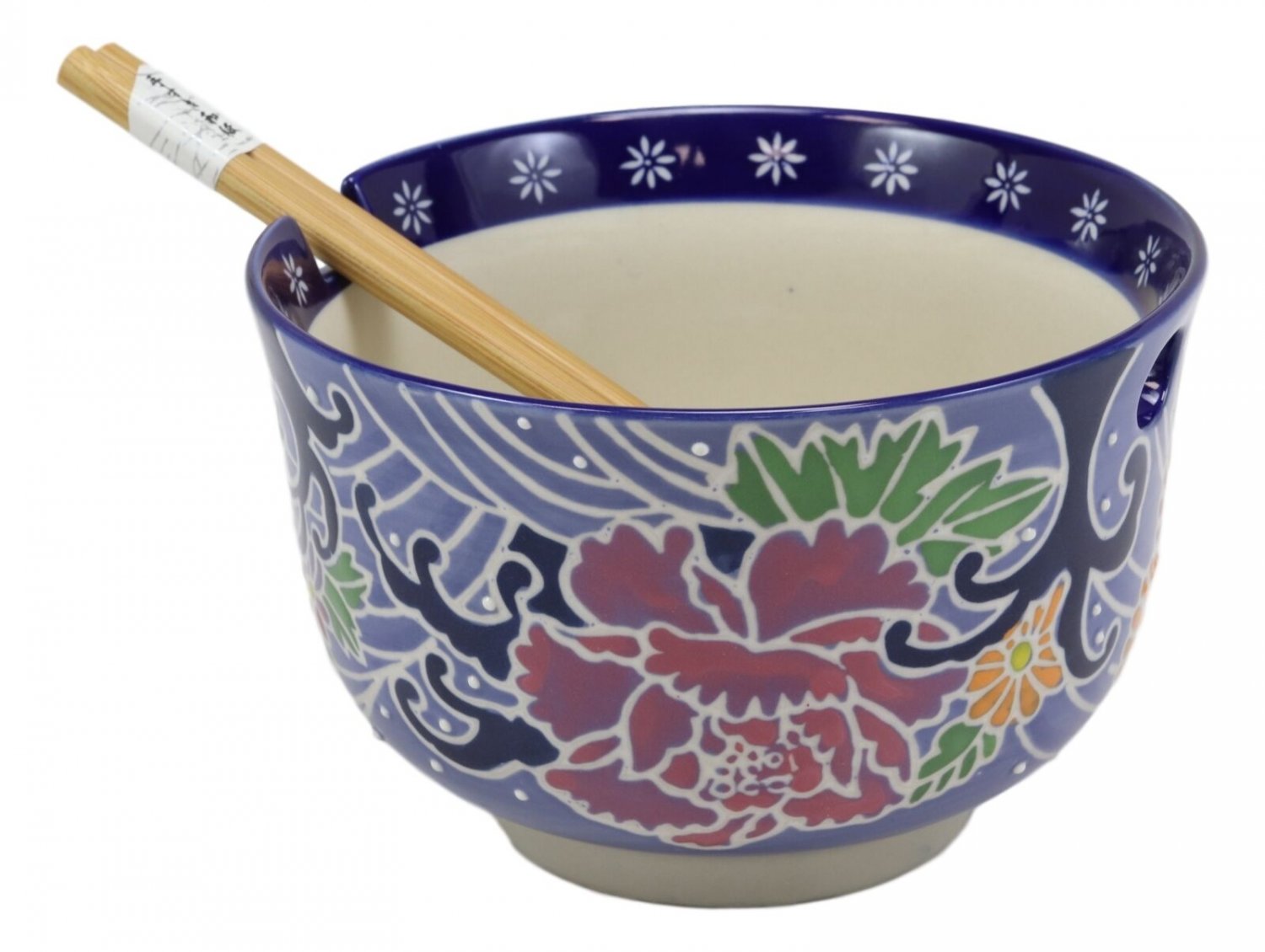 1 Blue Floral Breeze Ramen Noodles Large 6.25D Pho Soup Bowl With Chopsticks Set EBR02