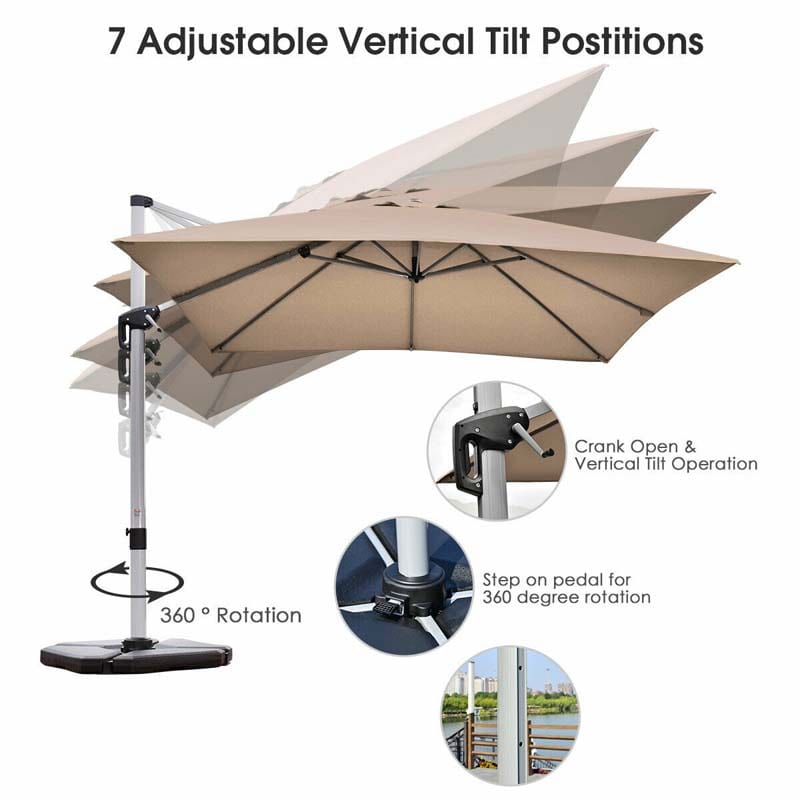 10 FT 360 Degree Tilt Aluminum Square Large Outdoor Patio Offset Cantilever Umbrella for Pool Deck Backyard