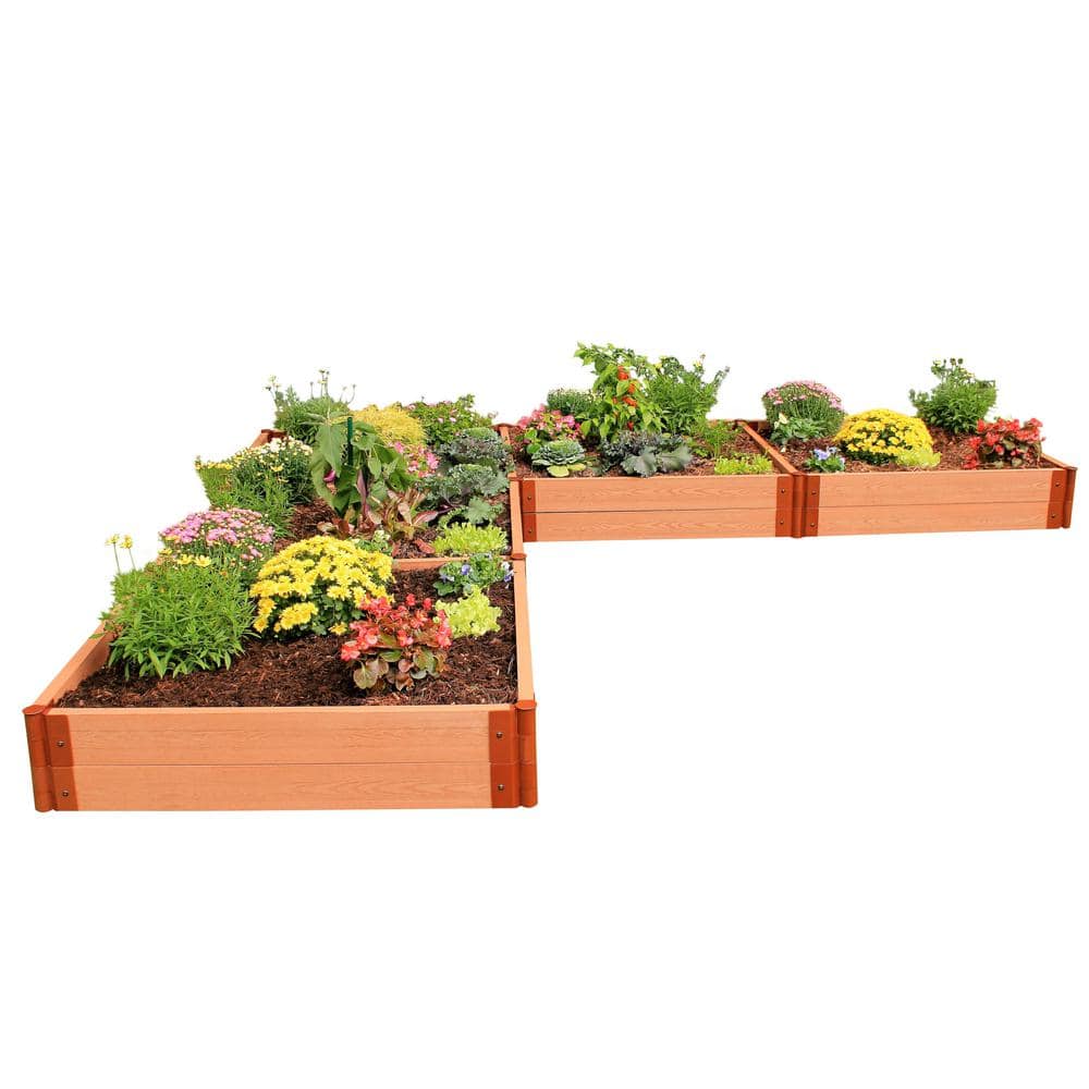 Frame It All Two Inch Series 12 ft. x 12 ft. x 11 in. L Shaped Classic Sienna CompositeRaised Garden Bed Kit 300001169