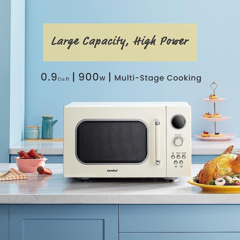 Retro Microwave with 9 Preset Programs  Fast Multi stage Cooking  Turntable Reset Function Kitchen Timer  Mute Function