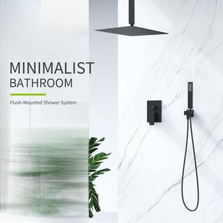 GIVING TREE 2-Spray Patterns with 2.5 GPM 16 in. Rainfall Shower Head Solid Brass Ceiling Mount Dual Shower Heads in Matte Black XLHDDTSH0017