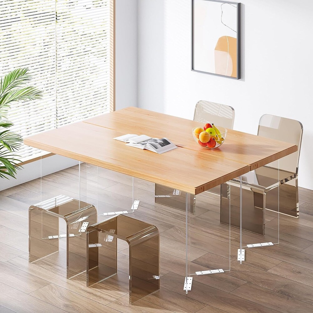 Home Office Desk with Acrylic Legs  Computer Desk Writing Table  Wood