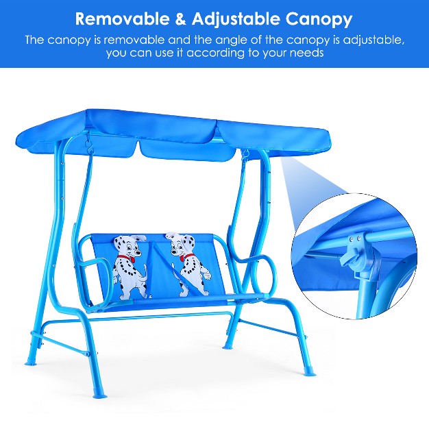 Costway Kids Patio Swing Chair Children Porch Bench Canopy 2 Person Yard Furniture Blue