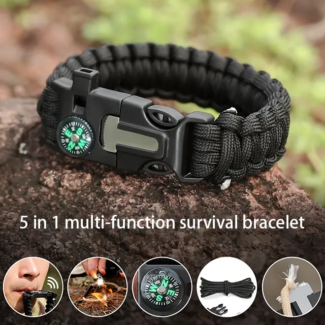 Outdoor Hiking Camping Survival Compass Bracelet Paracord Tactical Gear 550 Paracord Bracelet Buckles