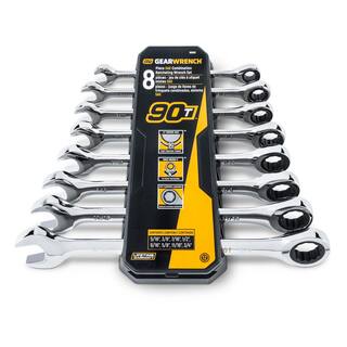 GEARWRENCH SAE 90-Tooth Combination Ratcheting Wrench Tool Set with Tray (8-Piece) 86695