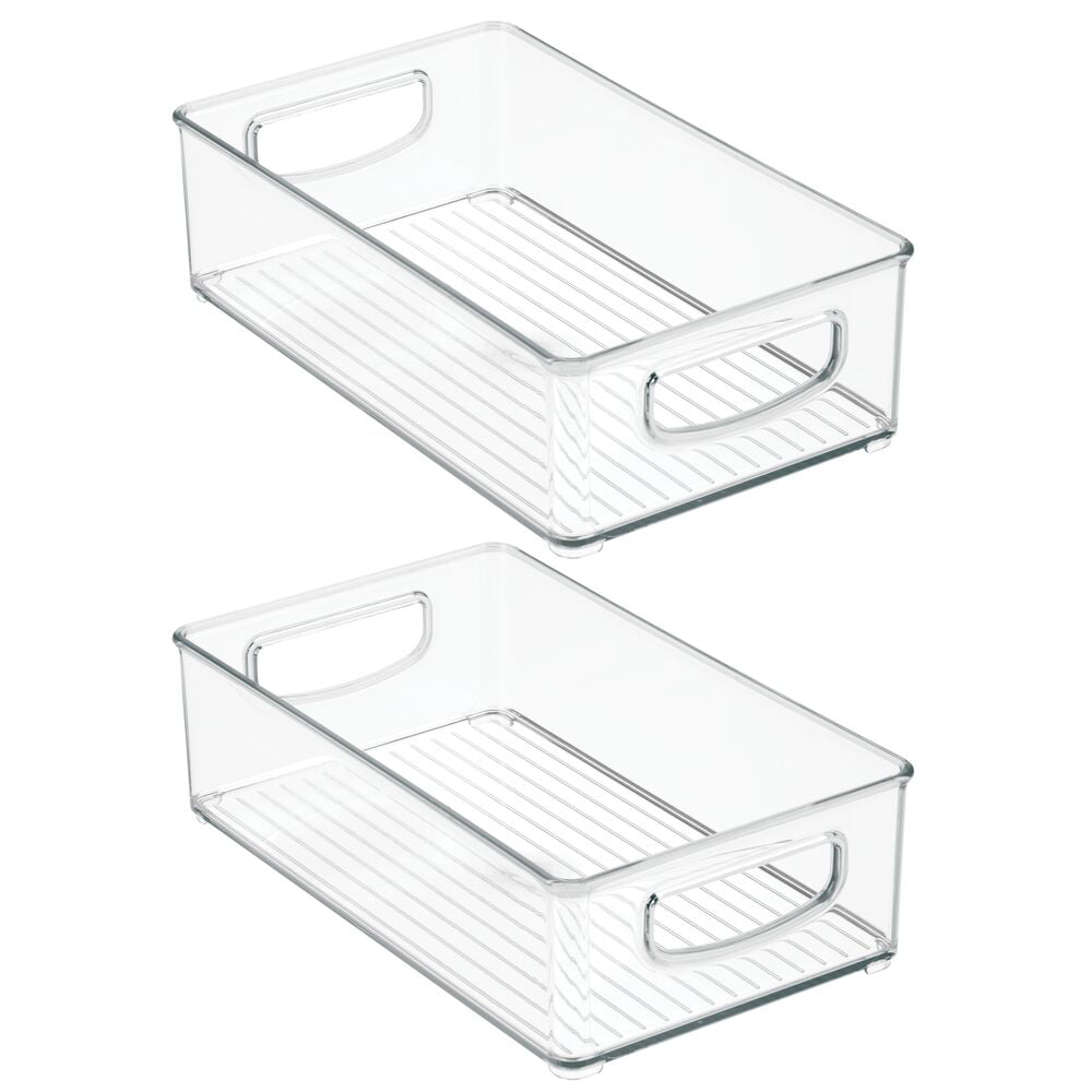 mDesign Small Plastic Bathroom Storage Container Bins with Handles for Organization in Closet, Cabinet, Vanity or Cupboard Shelf, Accessory Organizer for Hair Tools, Vitamins, or Lotion, 2 Pack, Clear