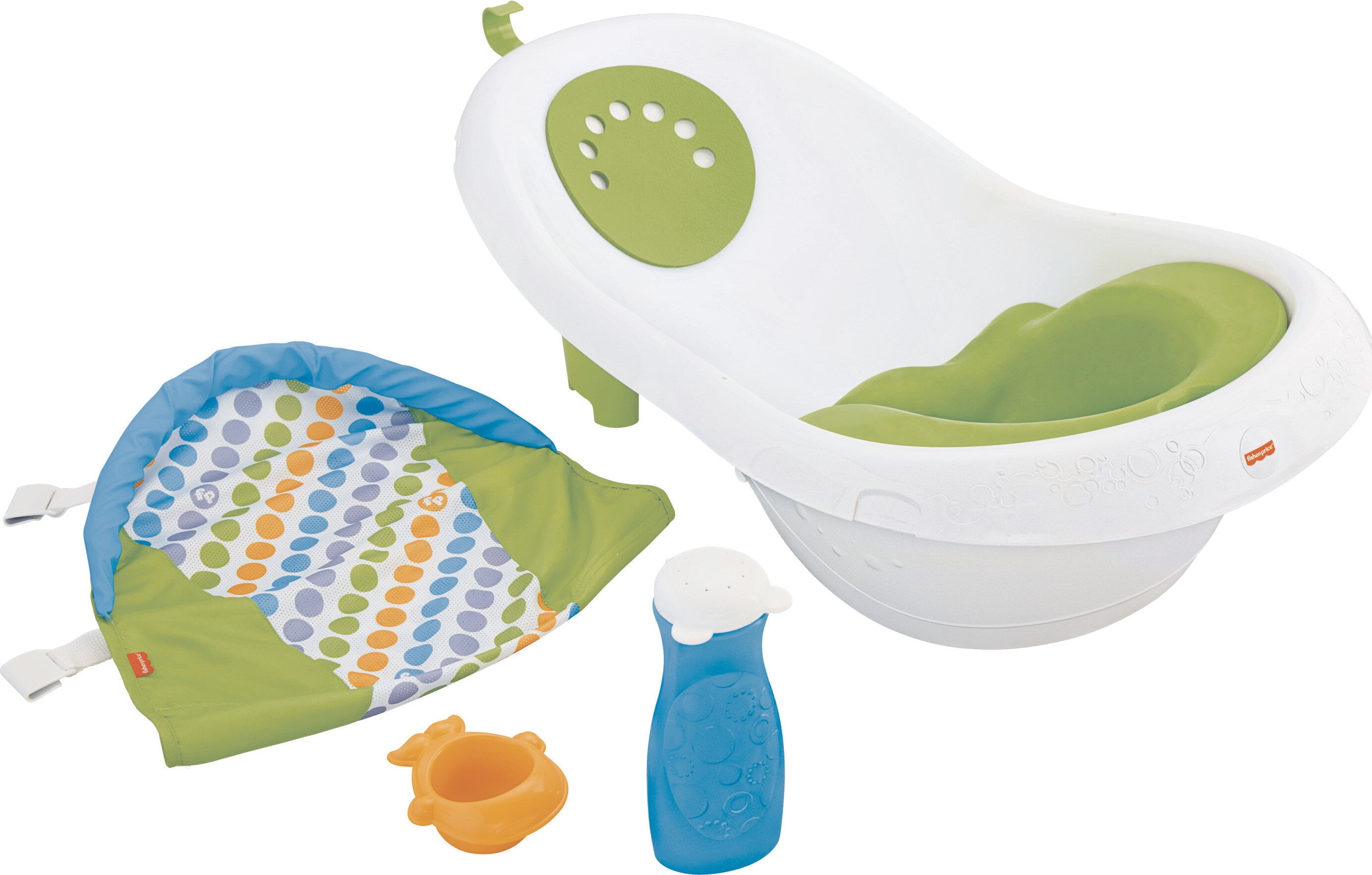 Fisher-Price 4-in-1 Sling ‘n Seat Tub Baby to Toddler Bath with 2 Toys, Green