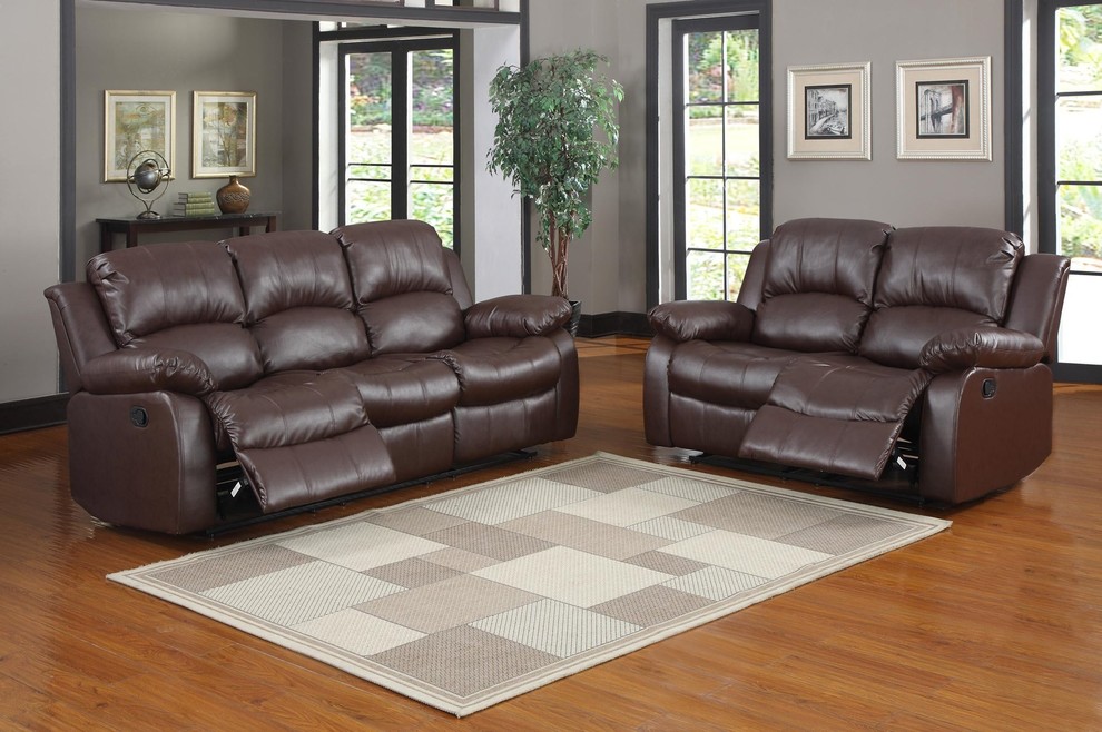 2 Piece Ciabola Set Double Reclining Sofa and Love Seat  Leather Brown   Contemporary   Living Room Furniture Sets   by AMOC  Houzz