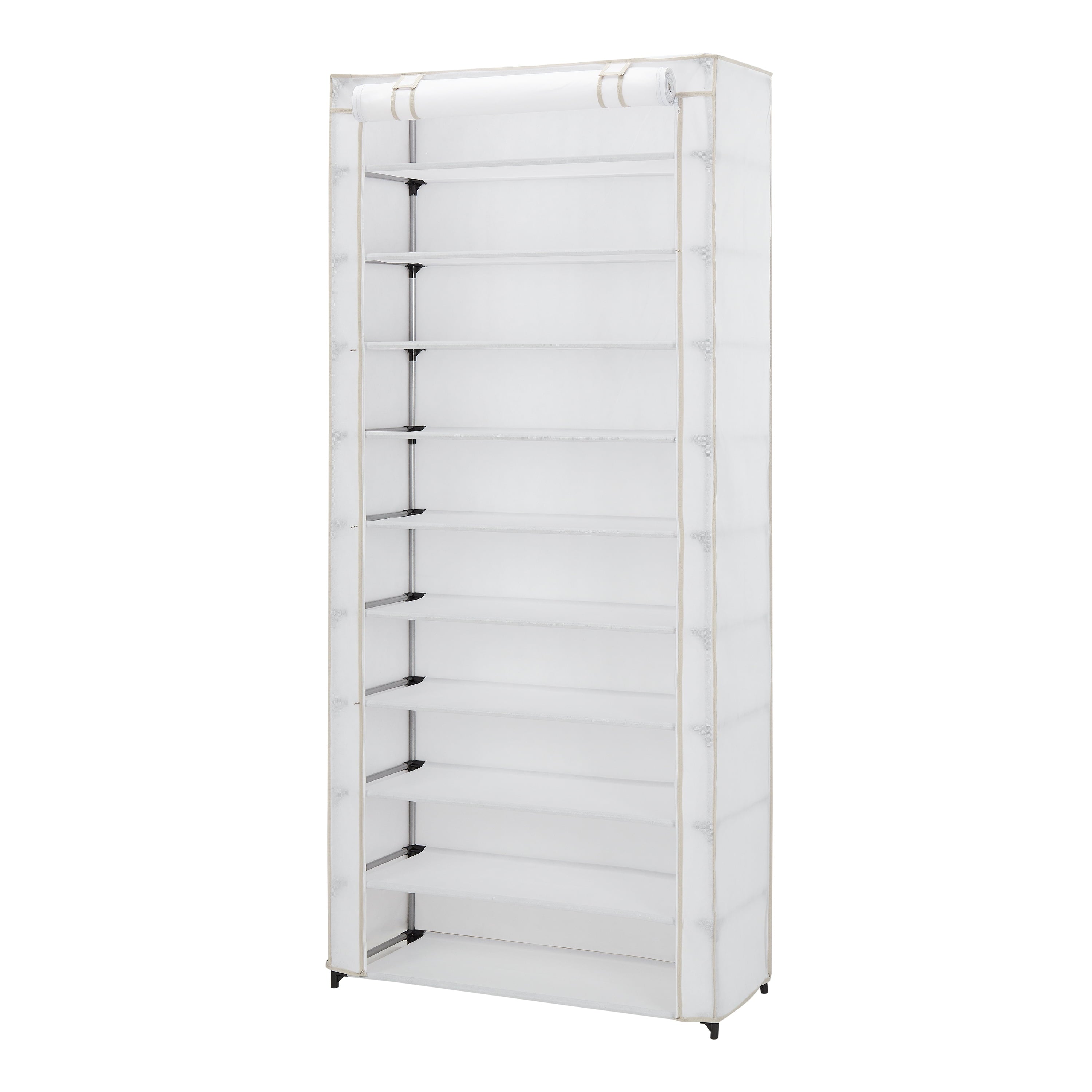 Mainstays 10 Shelf Organizer Shoe Rack with Cover， White