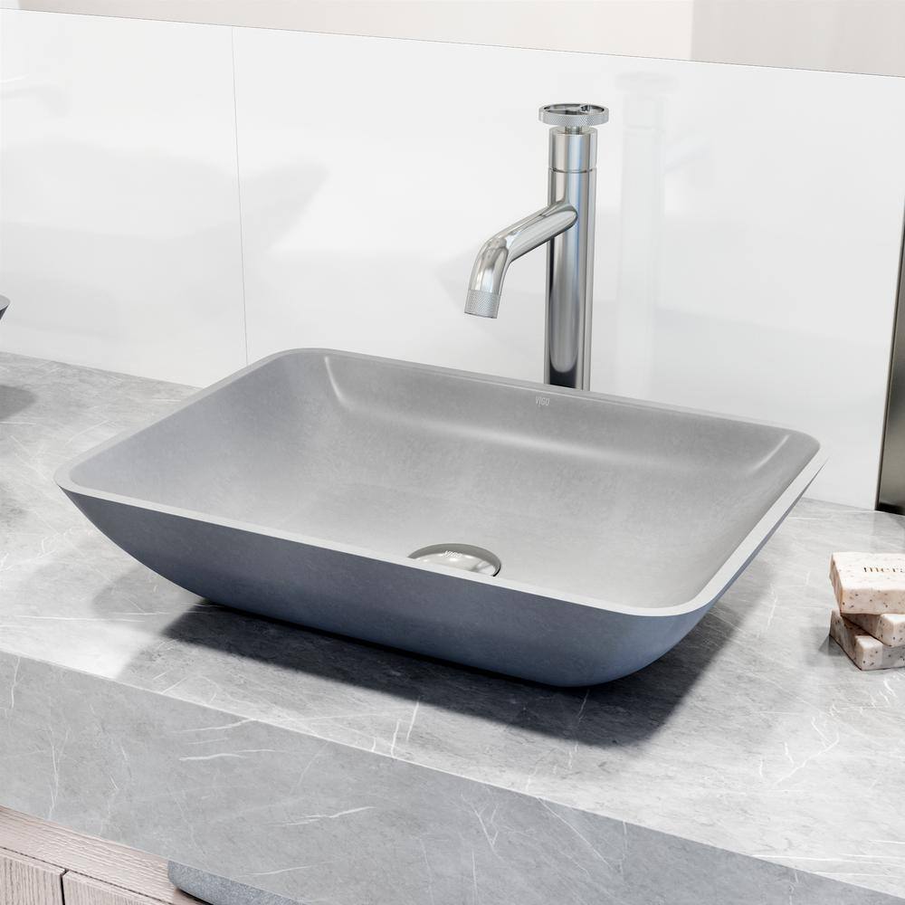 VIGO Duomo Gothic Gray Concreto Stone 18 in. L x 13 in. W x 4 in. H Rectangular Vessel Bathroom Sink VG04063