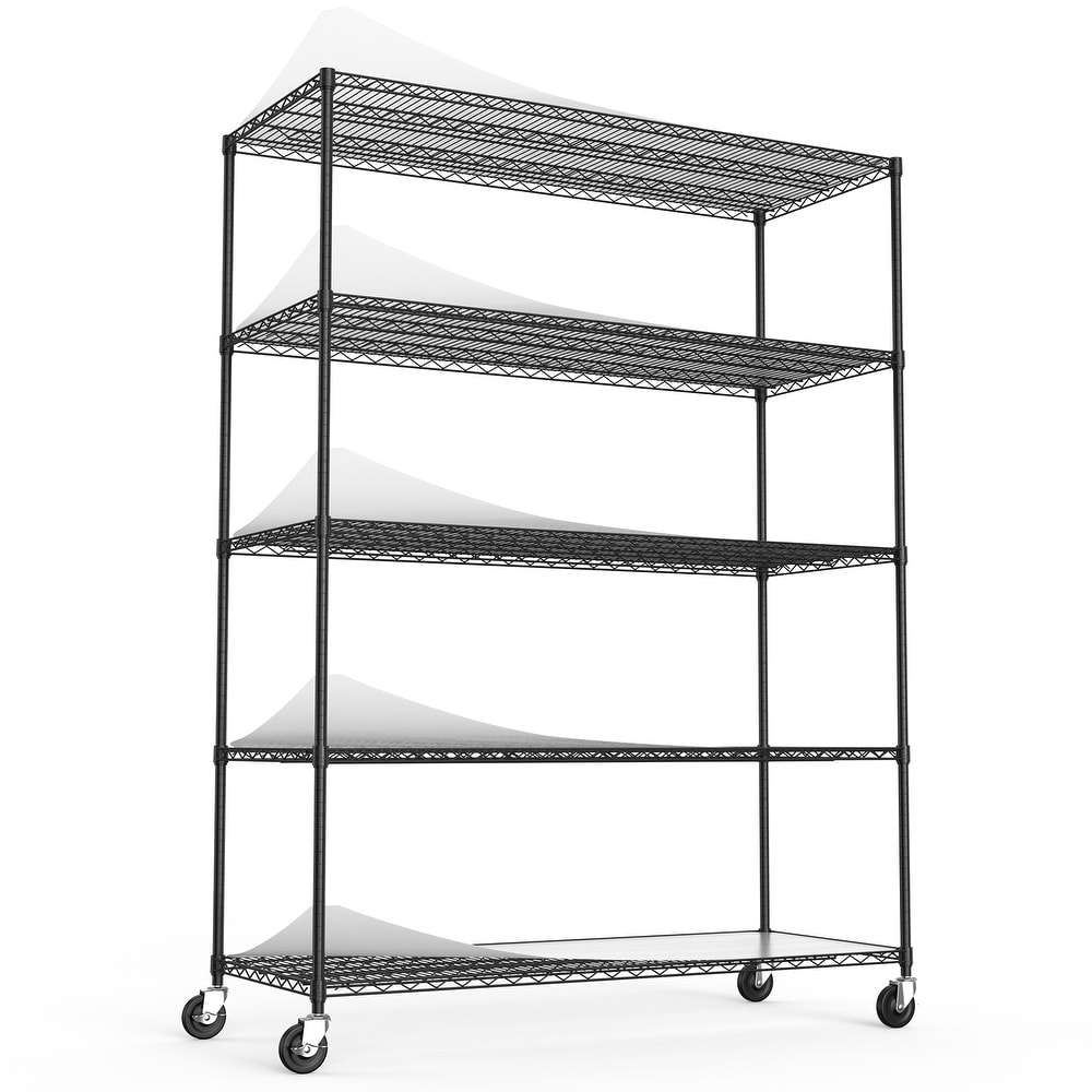 5 Tier 7500lbs Heavy Duty Adjustable Storage Rack Metal Shelf Wire Shelving Unit with Wheels   Shelf Liners 82\