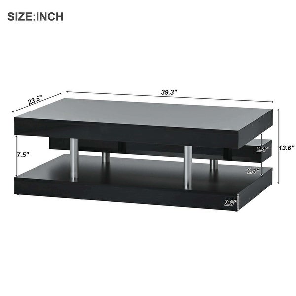 Modern 2-Tier Coffee Table with Silver Metal Legs