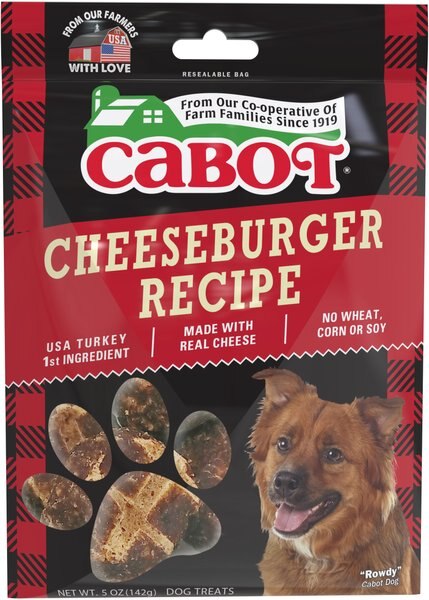 Cabot Cheeseburger Flavored Crunchy Dog Treats， 5-oz bag