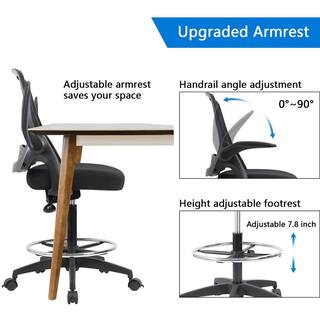 LACOO Black Drafting Chair Tall Office Chair Executive Standing Desk Chair with Lockable Wheels and Adjustable Footrest Ring T-OCNC87SS0