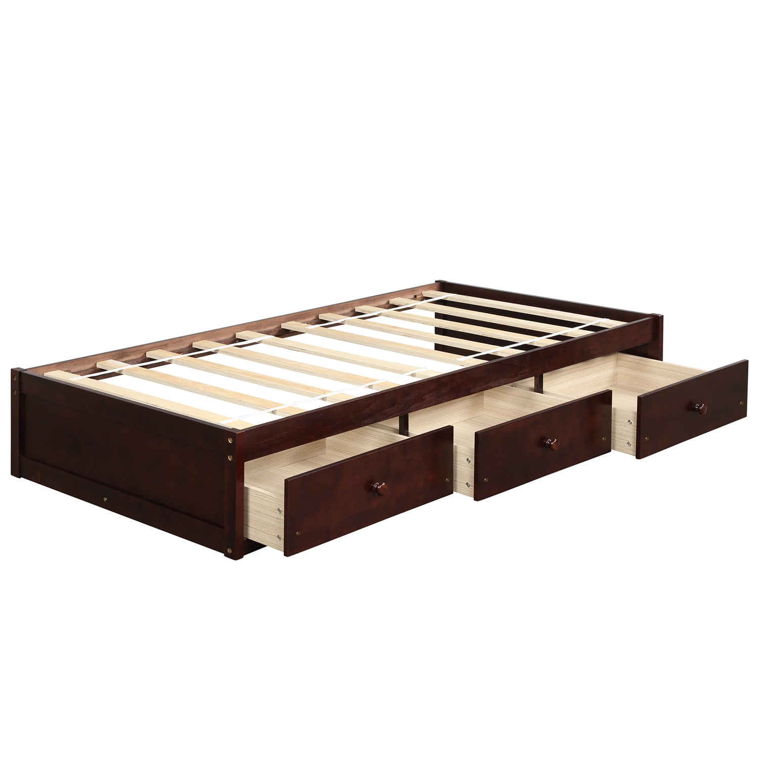 VANELC 3-Drawer Captain Storage Bed Twin (Cherry Finish)