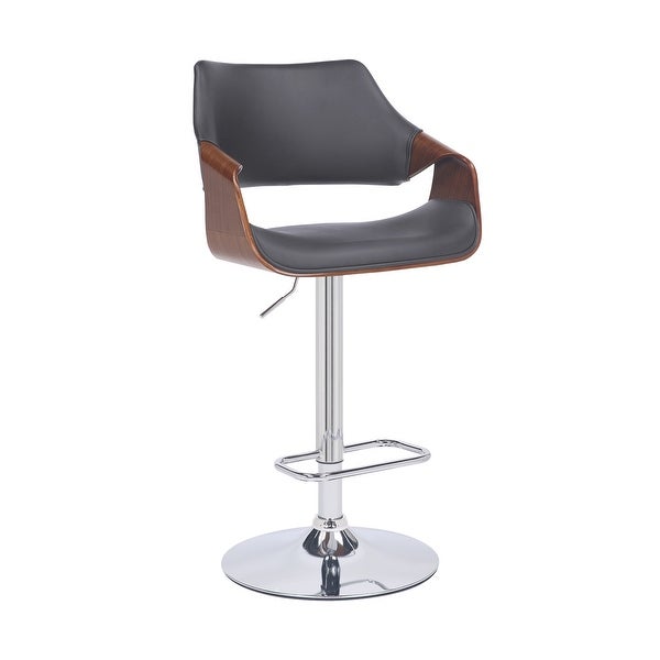 Grey Faux Leather and Walnut Wood and Chrome Swivel Adjustable Bar Stool - 45