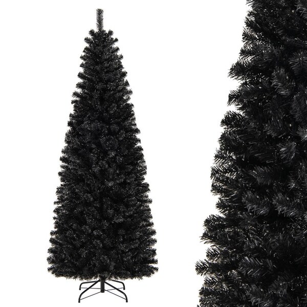 Costway 7ft Prelit PVC Christmas Halloween Pencil Tree Black with 350