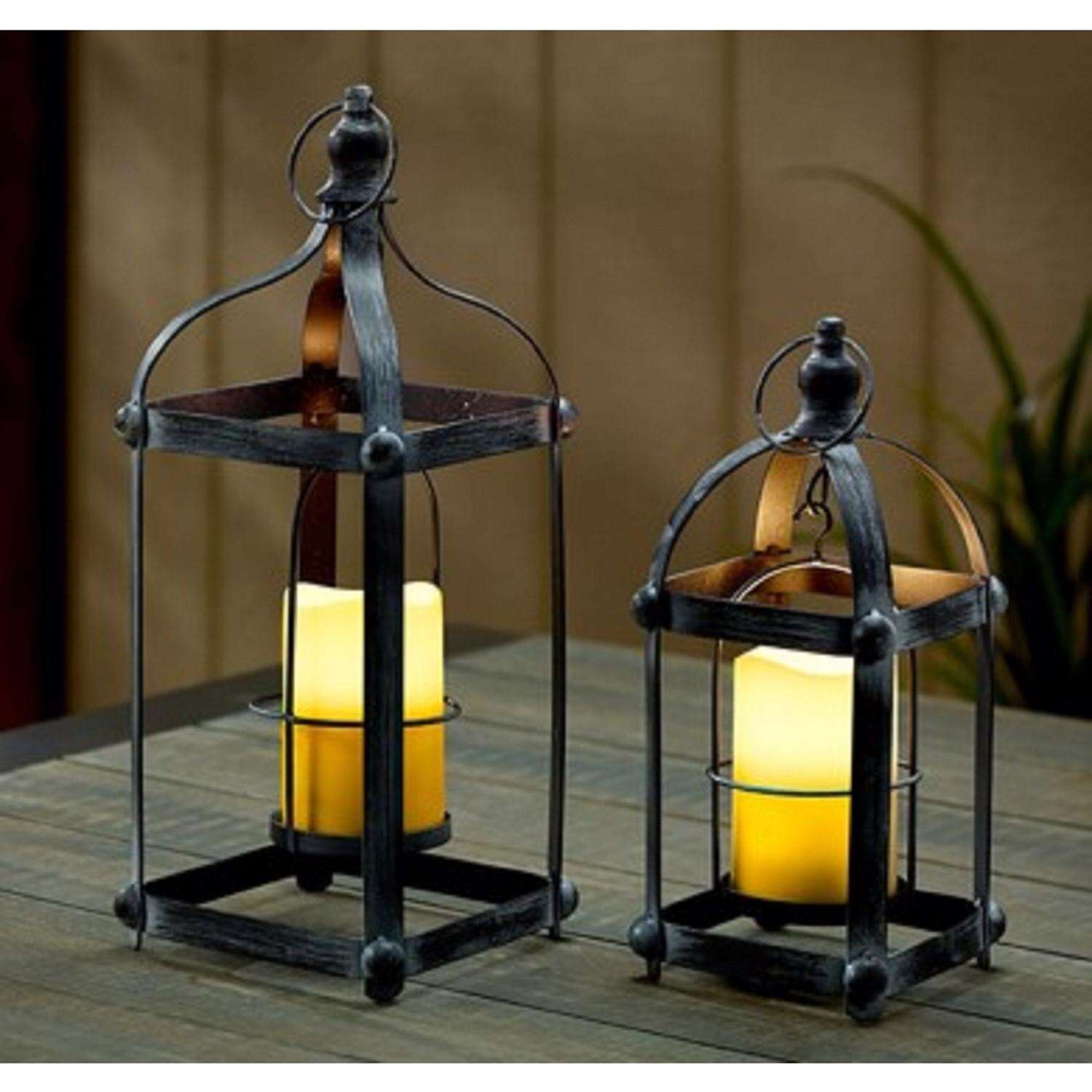 Smart Solar Bradford 15.9 in. Metal Candle Lantern Gray/White