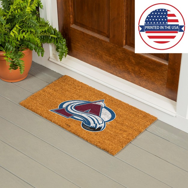 Evergreennhlcolorado Avalanche Logo Natural Coir 28 X 16 Inches Indoor Outdoor Doormat