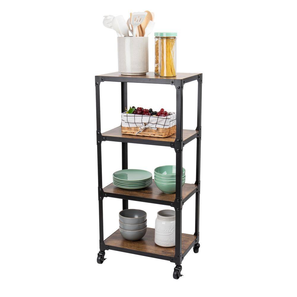 Mind Reader 39 in. x 18 in. x 12 in. 4-Tier Metal with Wood Mobile Utility Cart Black 4TWDMTCART-BLK