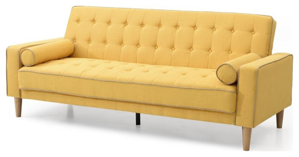 Maklaine Contemporary Fabric Twill Fabric Sleeper Sofa in Yellow   Midcentury   Sleeper Sofas   by Homesquare  Houzz