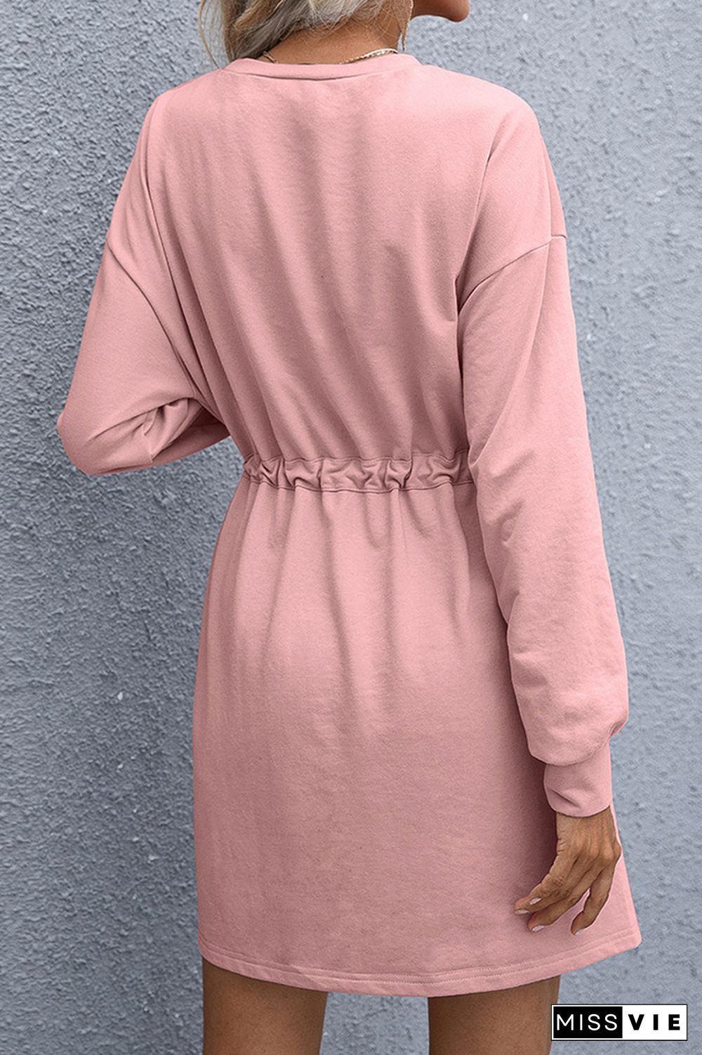 Solid Drawstring Long Sleeve Dress Women Wholesale