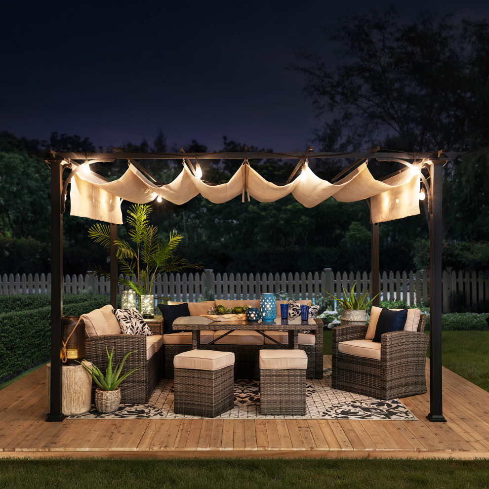 Sunjoy 12  x27x9  x27Black Metal Classic Pergola With Garden Shade   Transitional   Pergolas   by Golden Bull Marketing  LLC  Houzz