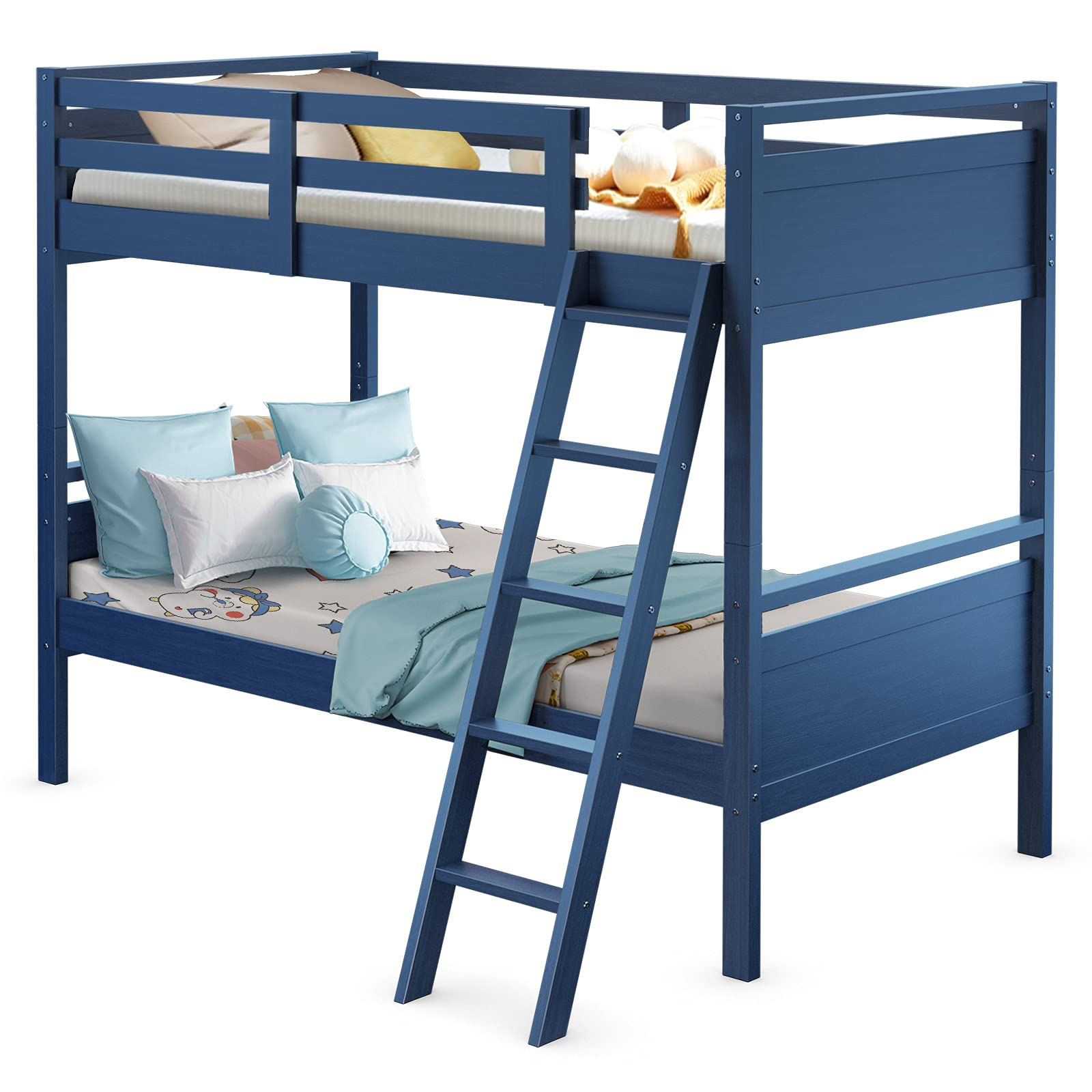 Costzon Twin-Over-Twin Wood Bunk Bed, 2-in-1 Convertible Space-Saving Bunk Bed for Bedroom Dorm Guest Room