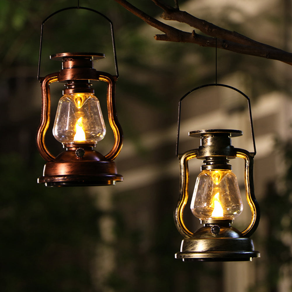 Tomshoo Solar Powered Hanging Candle Light Retro LEDs Oil Lamp Flickering Flameless Solar Lantern Outdoor Hanging Lighting for Patio Garden Yard Tent