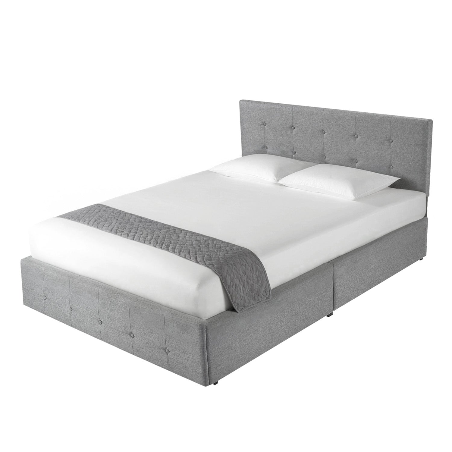 Upholstered Bed Frame with 4 Drawers Storage and Headboard with Wood Slat Support, No Box Spring Needed